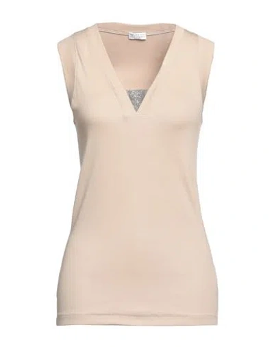 BRUNELLO CUCINELLI BRUNELLO CUCINELLI WOMAN TOP BEIGE SIZE M COTTON, ELASTANE, ACETATE, ECOBRASS