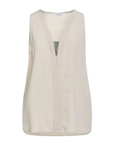 Brunello Cucinelli Woman Top Beige Size M Silk, Brass In Gold