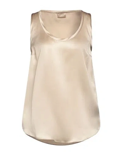 BRUNELLO CUCINELLI BRUNELLO CUCINELLI WOMAN TOP BEIGE SIZE M SILK, ELASTANE
