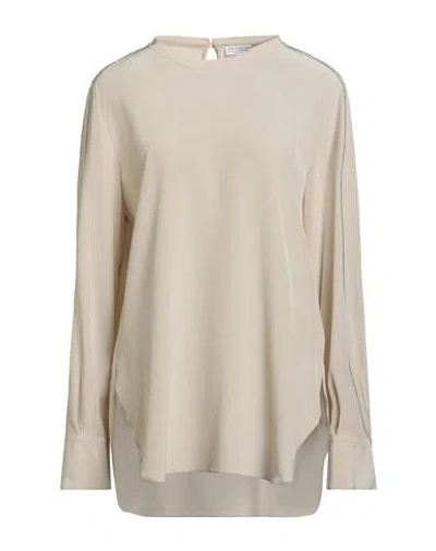 Brunello Cucinelli Woman Top Beige Size Xl Silk, Ecobrass In Sand