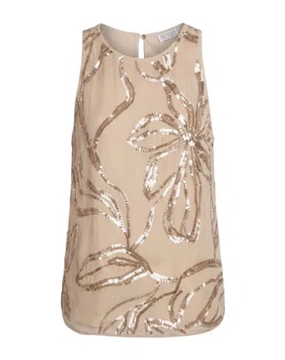 Brunello Cucinelli Sleeveless Chiffon Dress In Brown