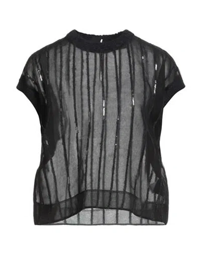 BRUNELLO CUCINELLI BRUNELLO CUCINELLI WOMAN TOP BLACK SIZE XL SILK, ALPACA WOOL, POLYAMIDE, WOOL
