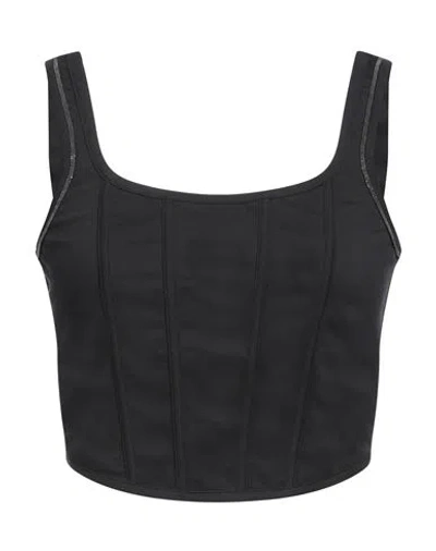 BRUNELLO CUCINELLI BRUNELLO CUCINELLI WOMAN TOP BLACK SIZE XXL COTTON, POLYAMIDE, ELASTANE, BRASS
