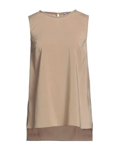 Brunello Cucinelli Woman Top Camel Size M Silk, Elastane, Ecobrass In Beige