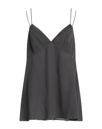 Brunello Cucinelli Woman Top Charcoal Size L Silk, Brass In Grey