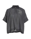 Brunello Cucinelli Woman Top Charcoal Size L Virgin Wool, Cotton, Ecobrass In Gray