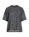 Brunello Cucinelli Woman Top Charcoal Size S Virgin Wool, Cotton, Elastane, Mohair Wool, Polyamide In Gray
