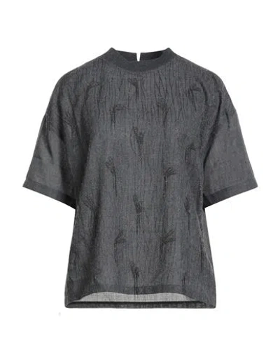 Brunello Cucinelli Woman Top Charcoal Size S Virgin Wool, Cotton, Elastane, Mohair Wool, Polyamide In Gray