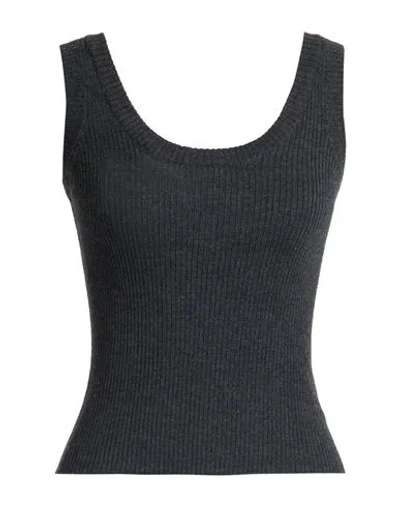 Brunello Cucinelli Woman Top Charcoal Size Xl Virgin Wool, Cashmere, Brass In Blue