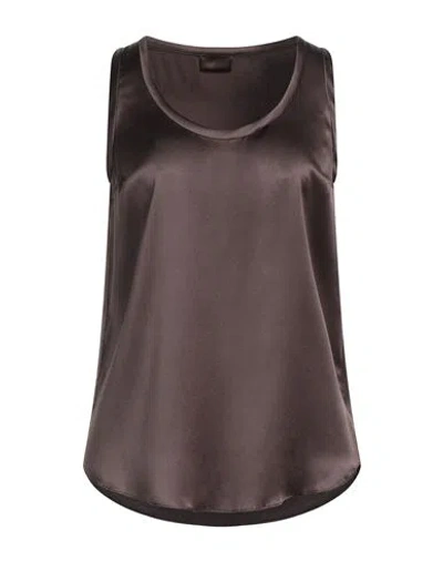 Brunello Cucinelli Woman Top Dark Brown Size S Silk, Elastane