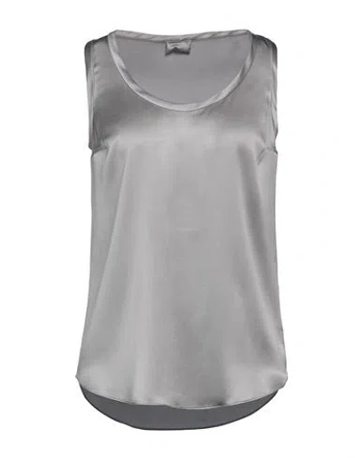 Brunello Cucinelli Woman Top Grey Size L Silk, Elastane In Grey