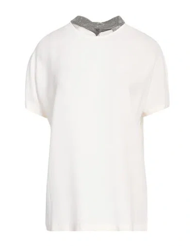 Brunello Cucinelli Woman Top Ivory Size L Silk, Ecobrass In White