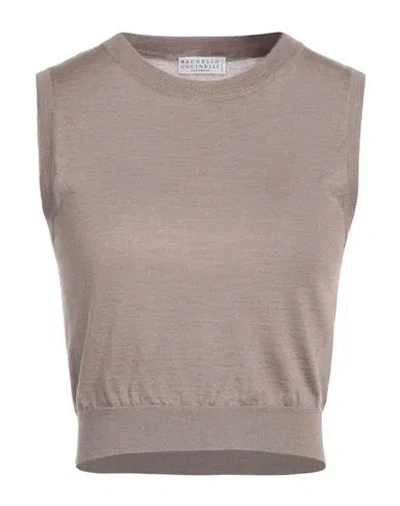 Brunello Cucinelli Woman Top Khaki Size M Cashmere, Silk In Beige