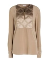 Brunello Cucinelli Woman Top Khaki Size M Silk, Polyester In Nude