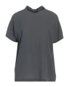 Brunello Cucinelli Woman Top Lead Size L Silk, Ecobrass In Grey