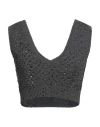 Brunello Cucinelli Woman Top Lead Size M Cotton, Linen, Silk, Polyamide In Grey
