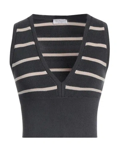 Brunello Cucinelli Woman Top Lead Size Xxl Cotton In Grey