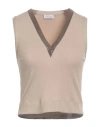Brunello Cucinelli Woman Top Light Brown Size M Cotton, Elastane In Beige