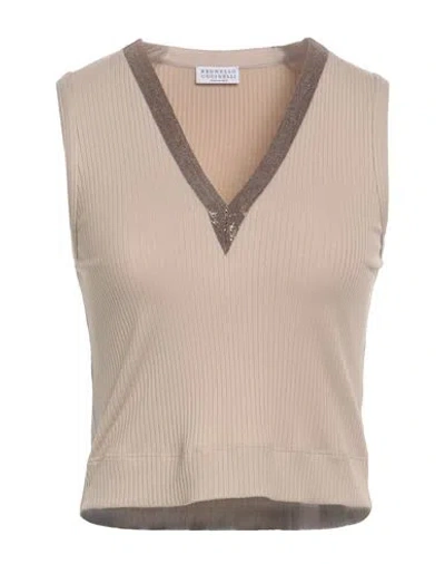 Brunello Cucinelli Woman Top Light Brown Size M Cotton, Elastane In Beige