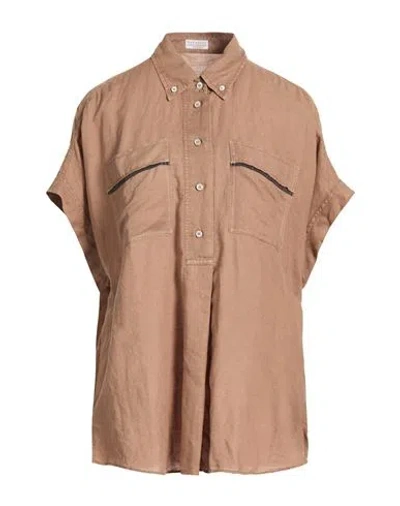 Brunello Cucinelli Woman Top Light Brown Size M Linen, Cotton