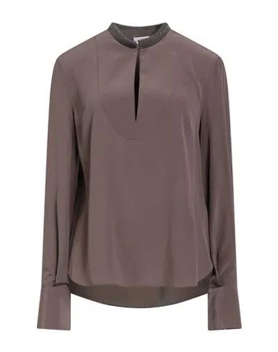 Brunello Cucinelli Woman Top Light Brown Size M Silk, Cotton, Elastane, Brass