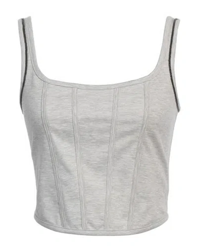 Brunello Cucinelli Woman Top Light Grey Size M Cotton, Polyamide, Elastane, Brass