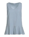 Brunello Cucinelli Woman Top Sky Blue Size L Silk, Elastane In Blue