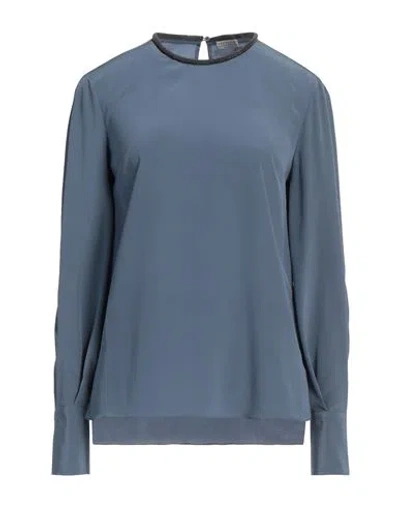 Brunello Cucinelli Woman Top Slate Blue Size Xs Silk, Ecobrass