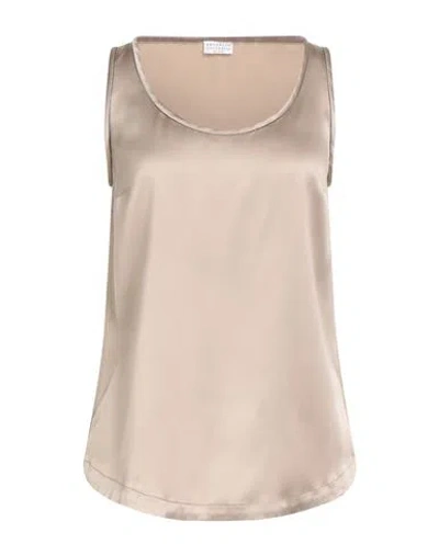 Brunello Cucinelli Woman Top Taupe Size M Silk, Elastane, Brass