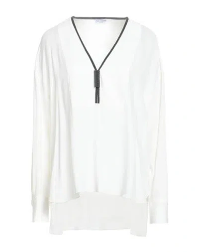 Brunello Cucinelli Woman Top White Size M Silk, Brass