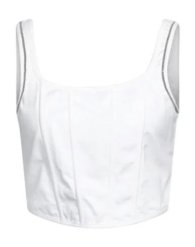 Brunello Cucinelli Woman Top White Size Xl Cotton, Polyamide, Elastane, Brass