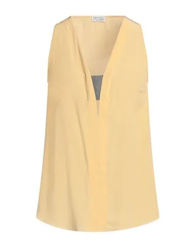 Brunello Cucinelli Woman Top Yellow Size Xs Silk, Brass In Gold