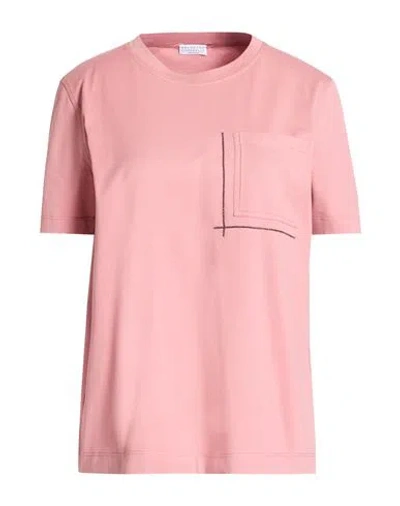 Brunello Cucinelli Woman T-shirt Antique Rose Size Xl Cotton, Brass In Pink