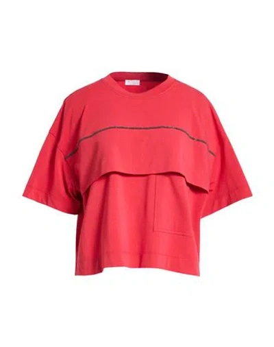 Brunello Cucinelli Woman T-shirt Brick Size M Cotton, Brass In Red
