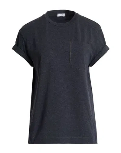 Brunello Cucinelli Woman T-shirt Charcoal Size Xxl Cotton, Elastane In Gray