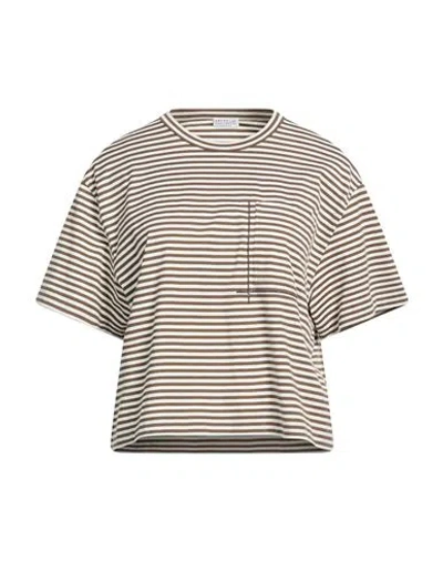 Brunello Cucinelli Woman T-shirt Dark Brown Size M Cotton, Brass