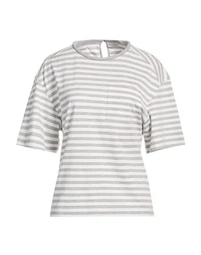 Brunello Cucinelli Woman T-shirt Grey Size Xl Cotton, Ecobrass In Gray