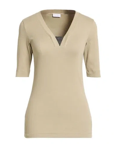 Brunello Cucinelli Woman T-shirt Khaki Size Xxl Cotton, Elastane In Neutral