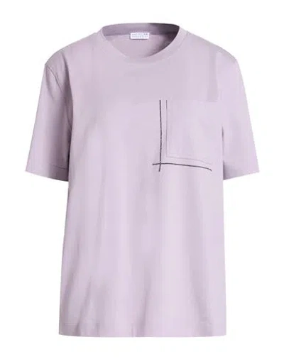 Brunello Cucinelli Woman T-shirt Lilac Size L Cotton, Brass In Purple