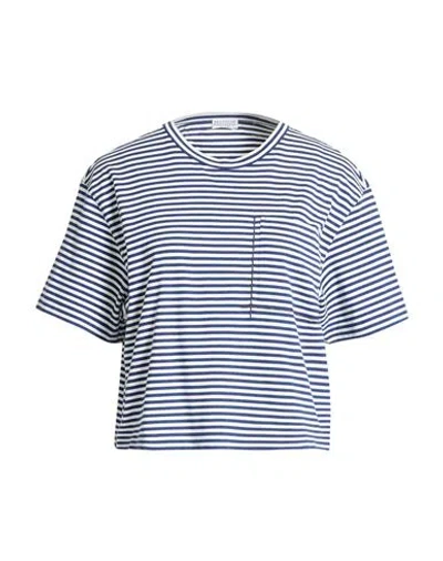 Brunello Cucinelli Woman T-shirt Navy Size M Cotton, Brass In Blue