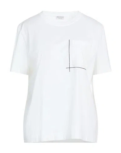 Brunello Cucinelli Woman T-shirt White Size M Cotton, Brass