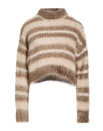 Brunello Cucinelli Woman Turtleneck Beige Size Xl Mohair Wool, Polyamide, Wool In Sand