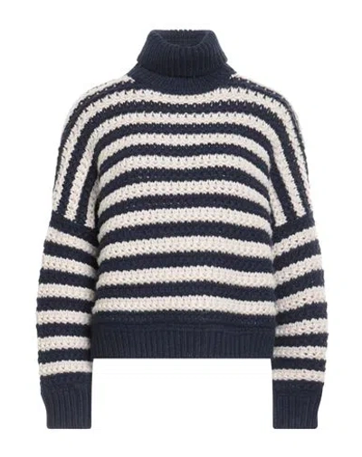 BRUNELLO CUCINELLI BRUNELLO CUCINELLI WOMAN TURTLENECK BLUE SIZE M VIRGIN WOOL, CASHMERE, SILK