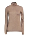 Brunello Cucinelli Woman Turtleneck Camel Size Xs Cashmere, Silk, Polyamide, Metallic Polyester In Beige