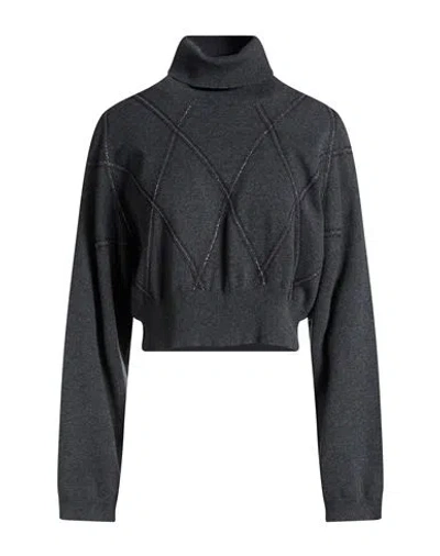 Brunello Cucinelli Woman Turtleneck Charcoal Size L Virgin Wool, Cashmere, Silk In Black