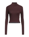 Brunello Cucinelli Woman Turtleneck Chocolate Brown Size M Cashmere, Silk, Polyamide, Metallic Polye