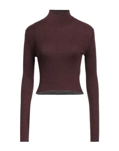 Brunello Cucinelli Woman Turtleneck Chocolate Brown Size M Cashmere, Silk, Polyamide, Metallic Polye In Brown