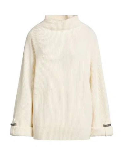 Brunello Cucinelli Woman Turtleneck Cream Size Xl Cashmere, Brass In White