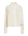 Brunello Cucinelli Woman Turtleneck Cream Size Xs Virgin Wool, Cashmere, Silk, Brass In White
