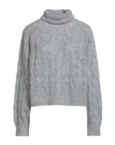 Brunello Cucinelli Woman Turtleneck Grey Size 3xl Wool, Mohair Wool, Brass In Gray
